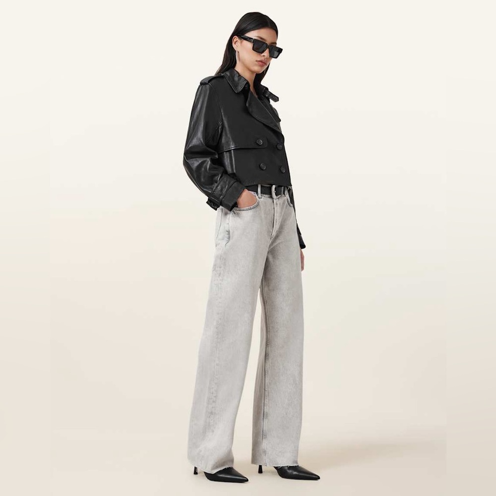 AllSaints Wendel Wide Leg Denim Jeans  | Size 32 | Anthracite Grey High-Rise